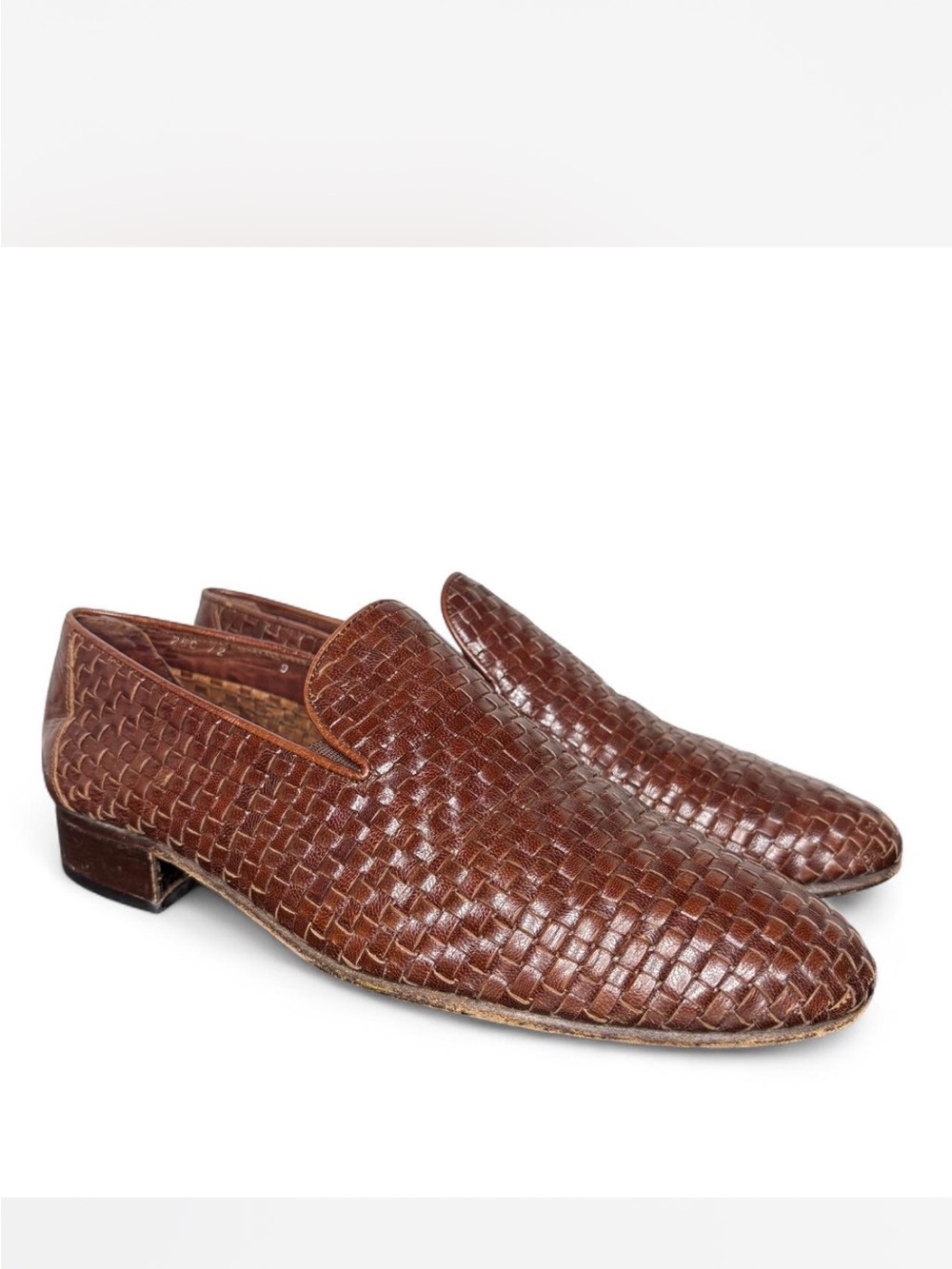 Vintage Christian Dior Italian Mens 9D Brown Woven Leather Loafers Authentic